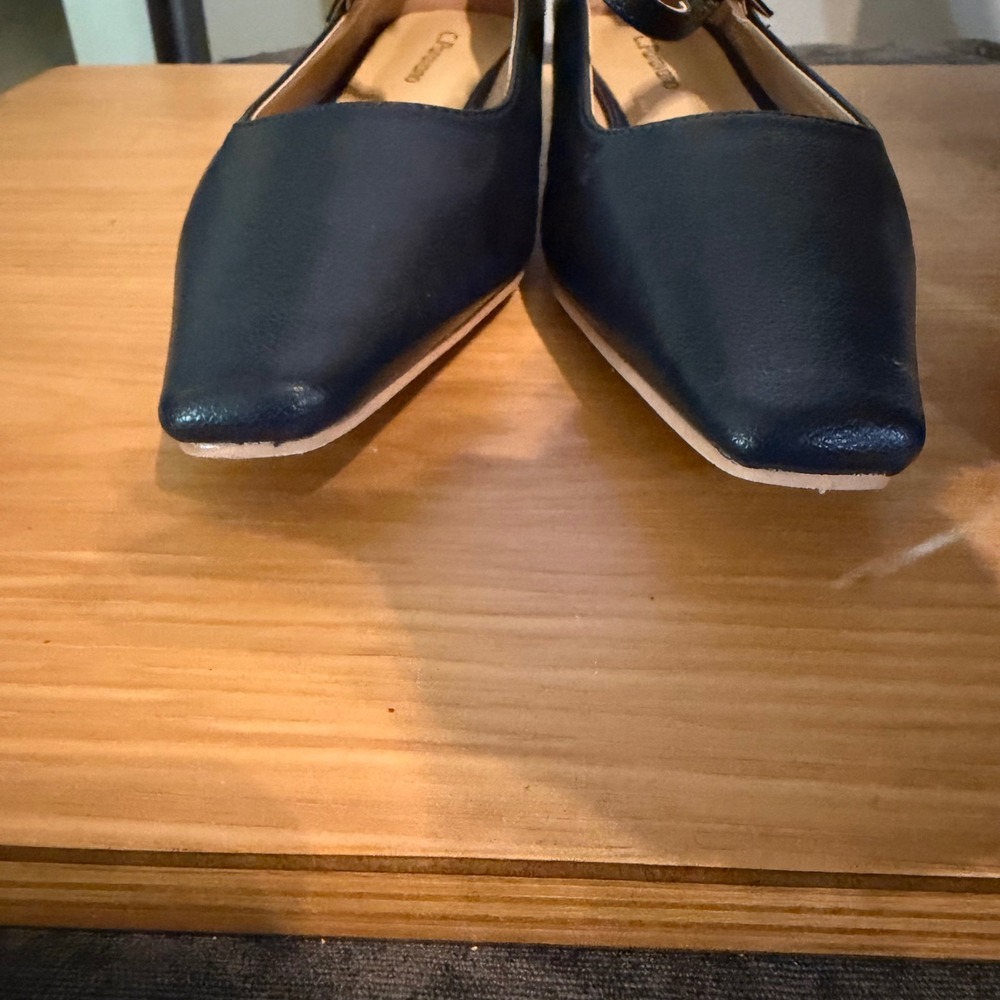C.Paravano Womens Navy Blue Square Pointed Toe Mary Jane Low Block Heel Pumps 38 - Picture 3 of 7